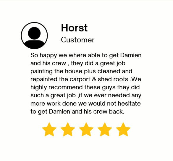 So happy we where able to get Damien and his crew , they did a great job painting the house plus cleaned and repainted the carport & shed roofs .We highly recommend these guys they did such a great job ,if we ever needed any more work done we would not hes